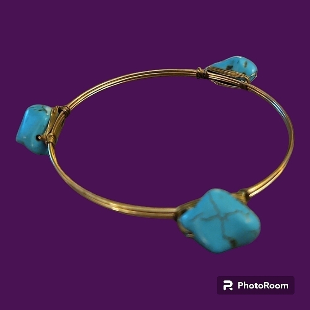 Cowboy Core Western Faux Turquoise Wire Wrapped Bracelet